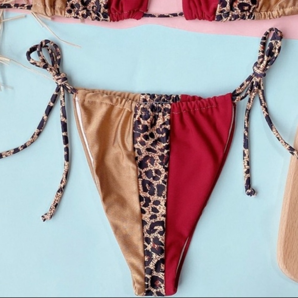 Cheetah red color block bikini bottom
